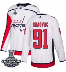 Youth Adidas Washington Capitals #91 Tyler Graovac Authentic White Away 2018 Stanley Cup Final Champions NHL Jersey