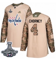 Men's Adidas Washington Capitals #4 Taylor Chorney Authentic Camo Veterans Day Practice 2018 Stanley Cup Final Champions NHL Jersey