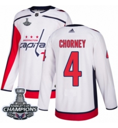 Men's Adidas Washington Capitals #4 Taylor Chorney Authentic White Away 2018 Stanley Cup Final Champions NHL Jersey