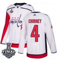Men's Adidas Washington Capitals #4 Taylor Chorney Authentic White Away 2018 Stanley Cup Final NHL Jersey