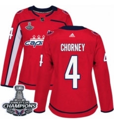 Women's Adidas Washington Capitals #4 Taylor Chorney Authentic Red Home 2018 Stanley Cup Final Champions NHL Jersey