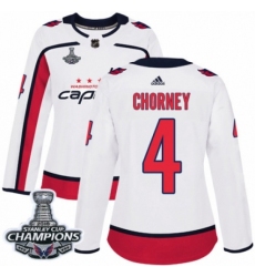 Women's Adidas Washington Capitals #4 Taylor Chorney Authentic White Away 2018 Stanley Cup Final Champions NHL Jersey