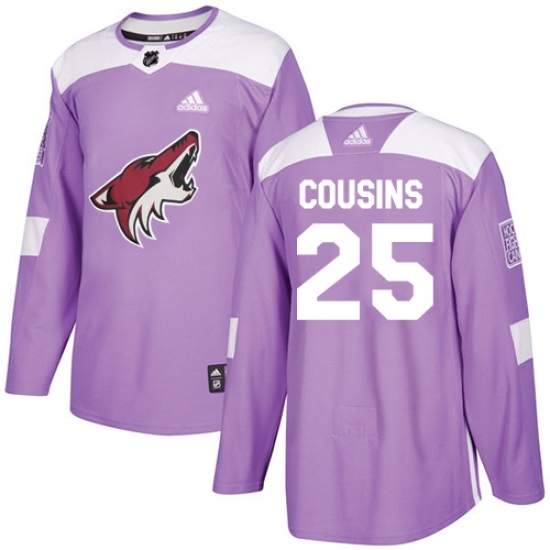Men's Adidas Arizona Coyotes #25 Nick Cousins Authentic Purple Fights Cancer Practice NHL Jersey Men's Adidas Arizona Coyotes #25 Nick Cousins Authentic Purple Fights Cancer Practice NHL Jersey
