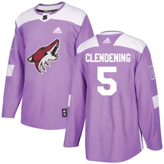 Men's Adidas Arizona Coyotes #5 Adam Clendening Authentic Purple Fights Cancer Practice NHL Jersey Men's Adidas Arizona Coyotes #5 Adam Clendening Authentic Purple Fights Cancer Practice NHL Jersey