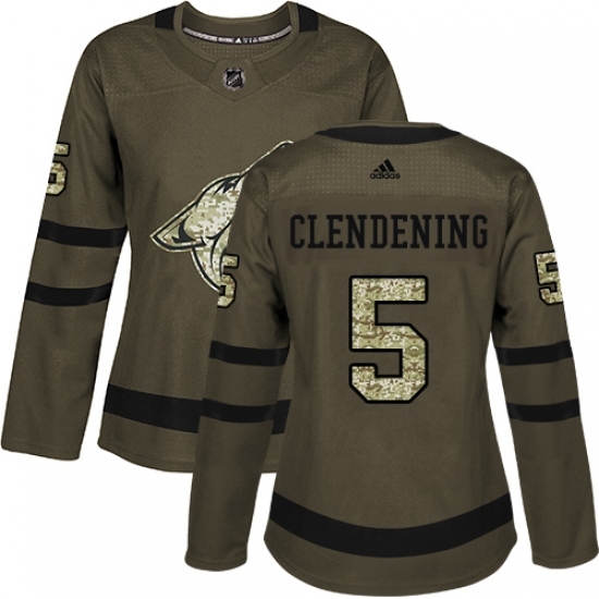 Women's Adidas Arizona Coyotes #5 Adam Clendening Authentic Green Salute to Service NHL Jersey Women's Adidas Arizona Coyotes #5 Adam Clendening Authentic Green Salute to Service NHL Jersey