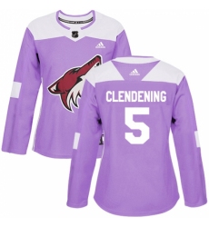 Women's Adidas Arizona Coyotes #5 Adam Clendening Authentic Purple Fights Cancer Practice NHL Jersey Women's Adidas Arizona Coyotes #5 Adam Clendening Authentic Purple Fights Cancer Practice NHL Jersey