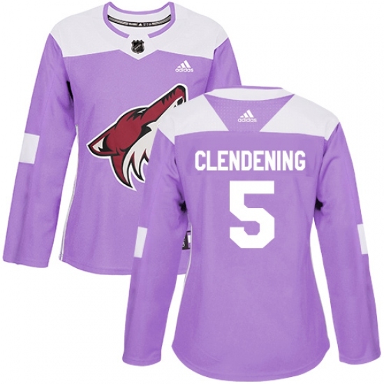 Women's Adidas Arizona Coyotes #5 Adam Clendening Authentic Purple Fights Cancer Practice NHL Jersey Women's Adidas Arizona Coyotes #5 Adam Clendening Authentic Purple Fights Cancer Practice NHL Jersey