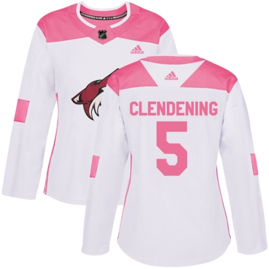 Women's Adidas Arizona Coyotes #5 Adam Clendening Authentic White Pink Fashion NHL Jersey Women's Adidas Arizona Coyotes #5 Adam Clendening Authentic White Pink Fashion NHL Jersey