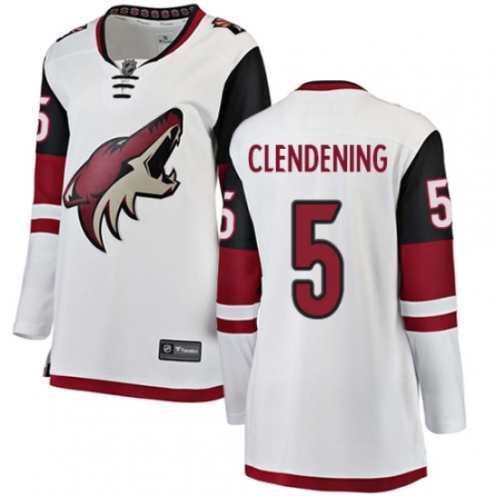 Women's Arizona Coyotes #5 Adam Clendening Authentic White Away Fanatics Branded Breakaway NHL Jersey Women's Arizona Coyotes #5 Adam Clendening Authentic White Away Fanatics Branded Breakaway NHL Jersey