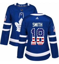 Women's Adidas Toronto Maple Leafs #18 Ben Smith Authentic Royal Blue USA Flag Fashion NHL Jersey