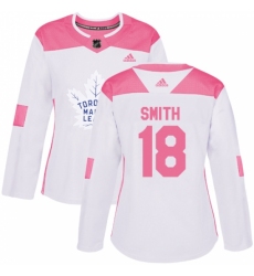 Women's Adidas Toronto Maple Leafs #18 Ben Smith Authentic White/Pink Fashion NHL Jersey
