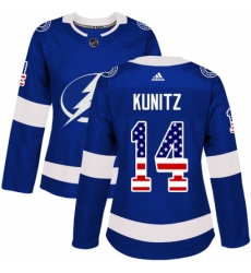 Women's Adidas Tampa Bay Lightning #14 Chris Kunitz Authentic Blue USA Flag Fashion NHL Jersey