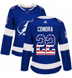 Women's Adidas Tampa Bay Lightning #22 Erik Condra Authentic Blue USA Flag Fashion NHL Jersey