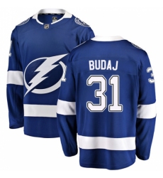 Men's Tampa Bay Lightning #31 Peter Budaj Fanatics Branded Blue Home Breakaway NHL Jersey