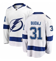 Men's Tampa Bay Lightning #31 Peter Budaj Fanatics Branded White Away Breakaway NHL Jersey
