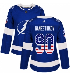 Women's Adidas Tampa Bay Lightning #90 Vladislav Namestnikov Authentic Blue USA Flag Fashion NHL Jersey