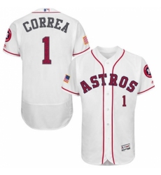 Men's Majestic Houston Astros #1 Carlos Correa Replica White Fashion Stars & Stripes Flex Base MLB Jersey
