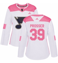Women's Adidas St. Louis Blues #39 Nate Prosser Authentic White/Pink Fashion NHL Jersey