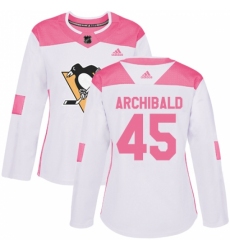 Women's Adidas Pittsburgh Penguins #45 Josh Archibald Authentic White/Pink Fashion NHL Jersey