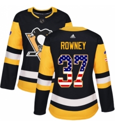 Women's Adidas Pittsburgh Penguins #37 Carter Rowney Authentic Black USA Flag Fashion NHL Jersey