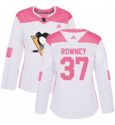 Women's Adidas Pittsburgh Penguins #37 Carter Rowney Authentic White/Pink Fashion NHL Jersey
