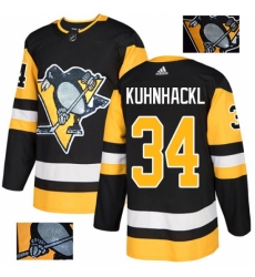 Men's Adidas Pittsburgh Penguins #34 Tom Kuhnhackl Authentic Black Fashion Gold NHL Jersey