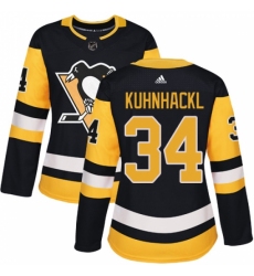 Women's Adidas Pittsburgh Penguins #34 Tom Kuhnhackl Authentic Black Home NHL Jersey