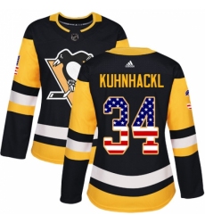 Women's Adidas Pittsburgh Penguins #34 Tom Kuhnhackl Authentic Black USA Flag Fashion NHL Jersey