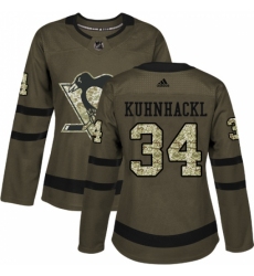 Women's Adidas Pittsburgh Penguins #34 Tom Kuhnhackl Authentic Green Salute to Service NHL Jersey