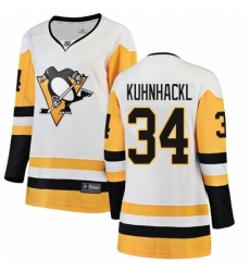 Women's Pittsburgh Penguins #34 Tom Kuhnhackl Authentic White Away Fanatics Branded Breakaway NHL Jersey