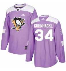Youth Adidas Pittsburgh Penguins #34 Tom Kuhnhackl Authentic Purple Fights Cancer Practice NHL Jersey