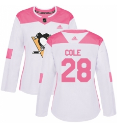 Women's Adidas Pittsburgh Penguins #28 Ian Cole Authentic White/Pink Fashion NHL Jersey