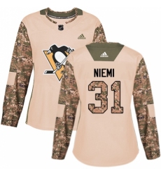 Women's Adidas Pittsburgh Penguins #31 Antti Niemi Authentic Camo Veterans Day Practice NHL Jersey