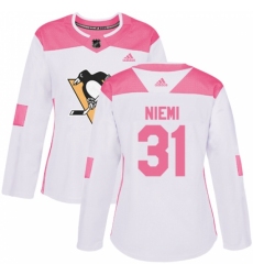 Women's Adidas Pittsburgh Penguins #31 Antti Niemi Authentic White/Pink Fashion NHL Jersey