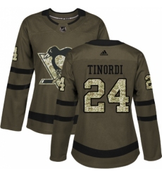 Women's Adidas Pittsburgh Penguins #24 Jarred Tinordi Authentic Green Salute to Service NHL Jersey