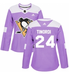 Women's Adidas Pittsburgh Penguins #24 Jarred Tinordi Authentic Purple Fights Cancer Practice NHL Jersey