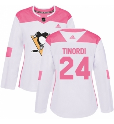 Women's Adidas Pittsburgh Penguins #24 Jarred Tinordi Authentic White/Pink Fashion NHL Jersey
