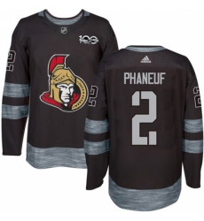 Men's Adidas Ottawa Senators #2 Dion Phaneuf Authentic Black 1917-2017 100th Anniversary NHL Jersey