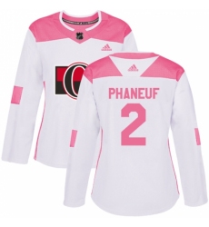 Women's Adidas Ottawa Senators #2 Dion Phaneuf Authentic White/Pink Fashion NHL Jersey