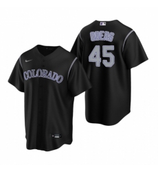 Men's Nike Colorado Rockies #45 Scott Oberg Black Alternate Stitched Baseball Jersey
