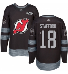 Men's Adidas New Jersey Devils #18 Drew Stafford Authentic Black 1917-2017 100th Anniversary NHL Jersey