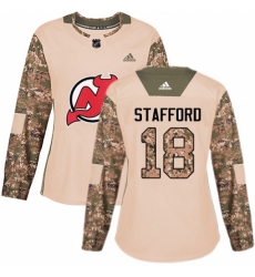 Women's Adidas New Jersey Devils #18 Drew Stafford Authentic Camo Veterans Day Practice NHL Jersey