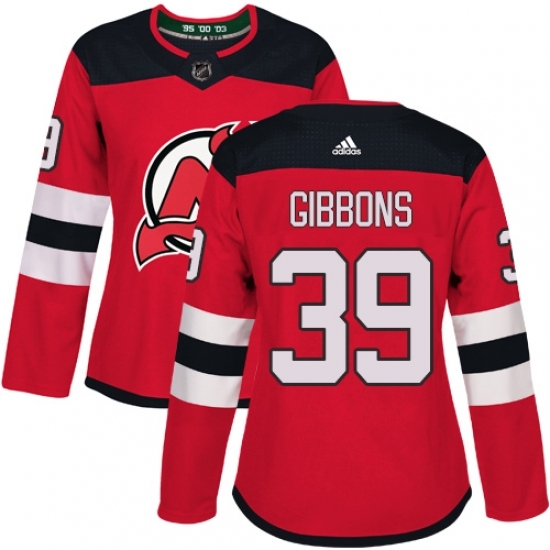 Women's Adidas New Jersey Devils #39 Brian Gibbons Authentic Red Home NHL Jersey Women's Adidas New Jersey Devils #39 Brian Gibbons Authentic Red Home NHL Jersey