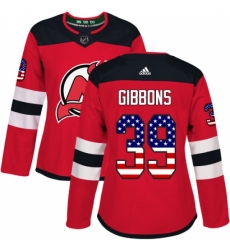 Women's Adidas New Jersey Devils #39 Brian Gibbons Authentic Red USA Flag Fashion NHL Jersey