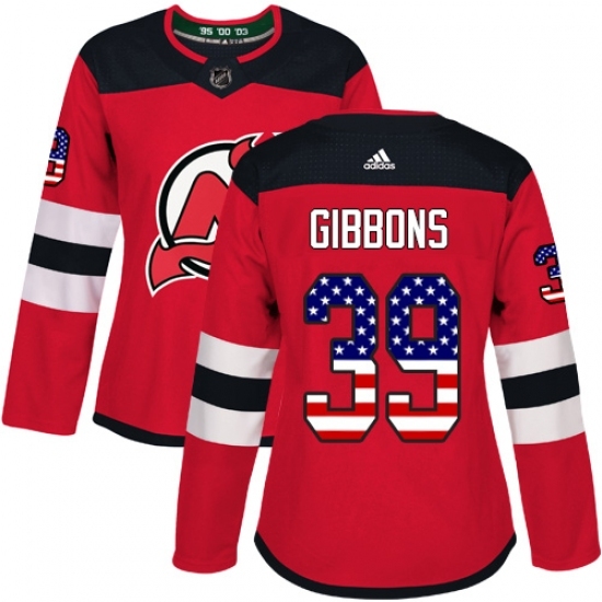 Women's Adidas New Jersey Devils #39 Brian Gibbons Authentic Red USA Flag Fashion NHL Jersey Women's Adidas New Jersey Devils #39 Brian Gibbons Authentic Red USA Flag Fashion NHL Jersey