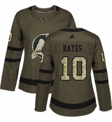 Women's Adidas New Jersey Devils #10 Jimmy Hayes Authentic Green Salute to Service NHL Jersey