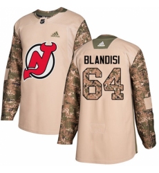 Men's Adidas New Jersey Devils #64 Joseph Blandisi Authentic Camo Veterans Day Practice NHL Jersey