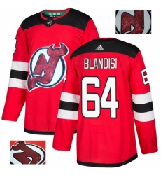 Men's Adidas New Jersey Devils #64 Joseph Blandisi Authentic Red Fashion Gold NHL Jersey