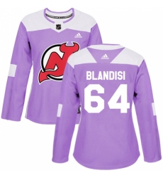 Women's Adidas New Jersey Devils #64 Joseph Blandisi Authentic Purple Fights Cancer Practice NHL Jersey