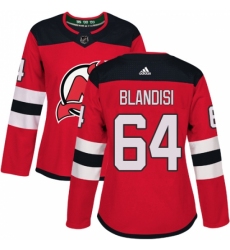 Women's Adidas New Jersey Devils #64 Joseph Blandisi Authentic Red Home NHL Jersey